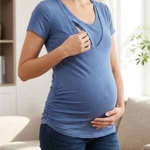 LaClef Soft Blue Maternity nursing tshirt